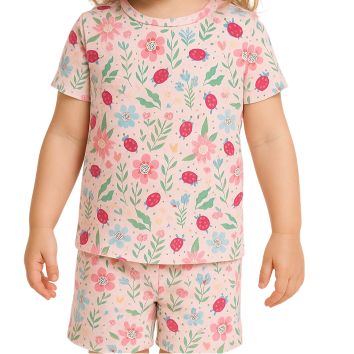 Ladybug Flower Garden Summer Pajama Set