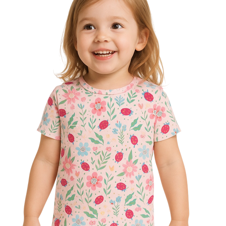 Ladybug Flower Garden Summer Pajama Set